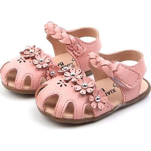 Summer Baby Sandals for Girls Cute Flower Closed Toe Toddler Infant Kids Princess Walkers Baby Little Girls Shoes Sandals 6M-3Y