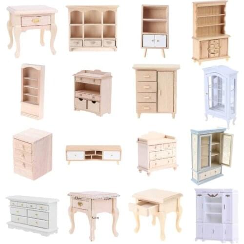 Hot Sale 27 Styles 1/12 Wooden Bedroom Dollhouse Mini Cabinet Model Kitchen Dining Cabinet Display Shelf Doll House Furniture