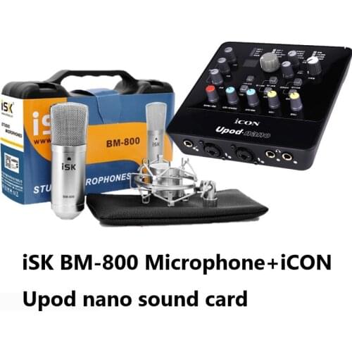 Recording microphone ISK BM800 with USB sound card iCON Upod nano for studio and broadcasting ,with audio cable