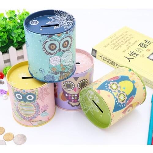 Lovely Owl Money Boxes Tin Storage Can Iron Cartoon Bird Colorful Bottle Pen Container Chidlren Gift 4pcs set