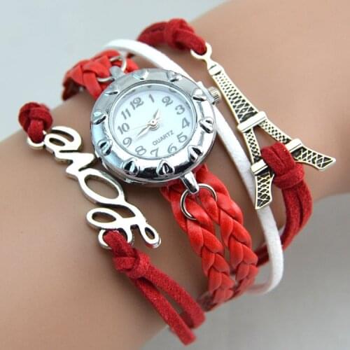 Fashion Suede Fabric Wrap Bracelet Tower Love Branch Automatic Digital Worman Watch