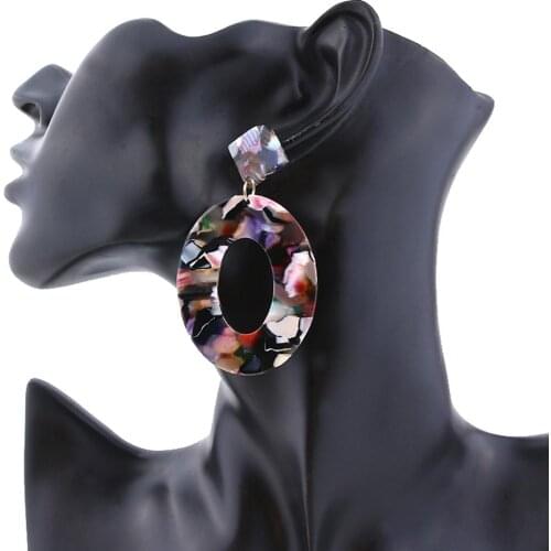 Fashion Women Hollow Circle Pendant Camouflage Drop Dangle Earrings Jewelry