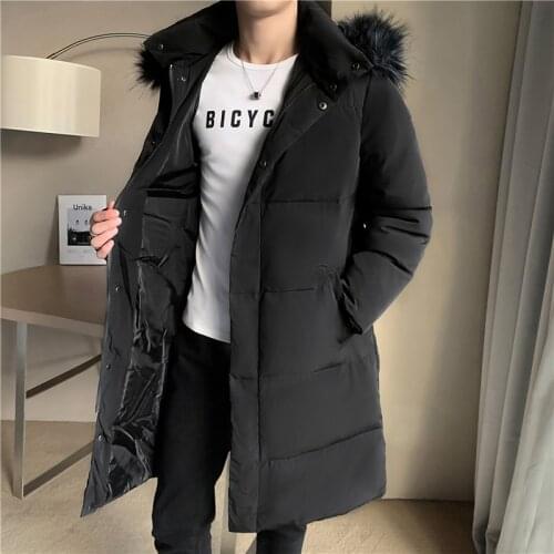 2021 Mens Thickening winter warm down jackets/Male slim fit long parker Jackets Outwear Windproof Coat Hooded black S-5XL