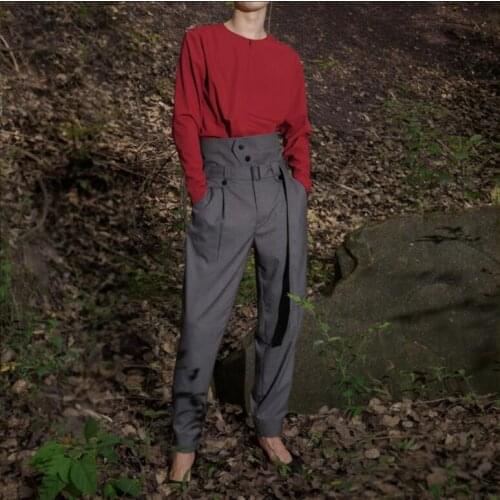 27-44 2019 New men clothing GD Hair Stylist model Retro open-loop Belt metal buckle casual pants plus size costumes