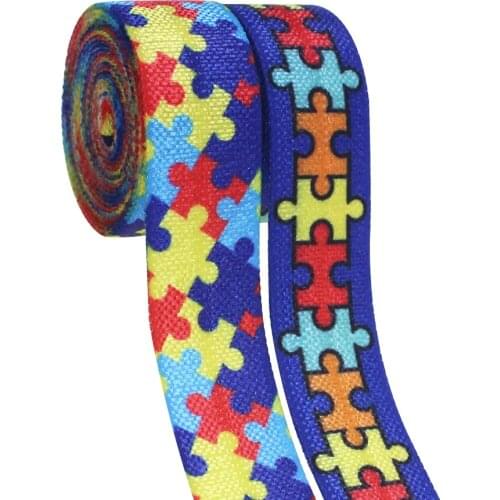 5/8" picture puzzle heat transfer printing fold over elastic for kids' hair bands 50 yards per roll