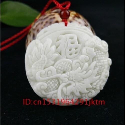 Gifts Jewelry Charm Necklace Fashion Double-sided White Dragon for Amulet Men Natural Accessories Pendant Jade Carved Chinese