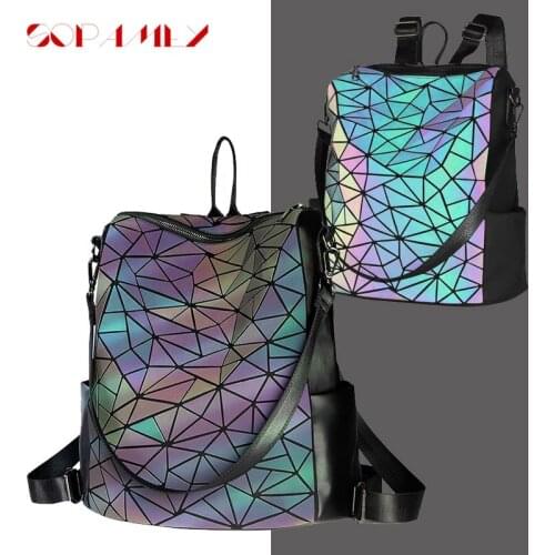 Popular Women Backpack School Female Daily Shoulder Geometry Luminous Men Laptop Backpack School Bags For Teenage Girl Mochila
