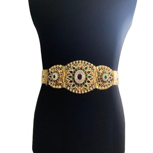 Plus Size Moroccan Pakistan Wedding Belts Full Rhinestone Adjustable Chain Turkish Bridal Accessories Gold Plated Waist Band