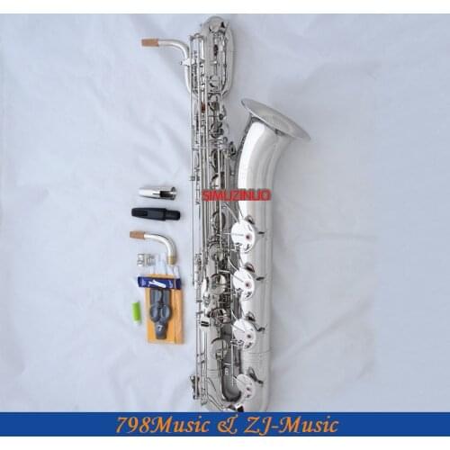 Support Professional Nickel Plated Baritone Saxophone Sax High F# W/Leather Case-Abalone Buttons