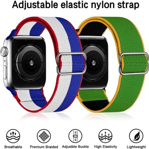 Woven Nylon Strap For Apple Watch Series 1 2 3 4 5 6 7 SE Adjustable Elastic Solo Loop Bracelet iWatch Band 38mm 40mm 42mm 44mm