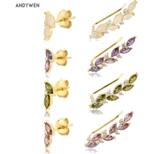 ANDYWEN 925 Sterling Silver Gold Seven Color Crystal Zircon Climber Piercing Ohrringe Earring For 2020 Rock Punk Fashion Crystal