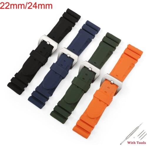 Silicone Watchband 24mm 22mm Watch Straps Waterproof Sweatproof Wristband For Panerai With Tool Flat Interface Watch Accessories