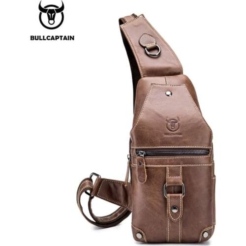 BULLCAPTAIN Leather Mens Shoulder Crossbody Chest Bag Retro First Layer Cowhide Large Capacity Soft Leather Small Bag Chest Bag