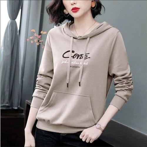 Spring Autumn Style Womens Cotton Hoodies Long Sleeve Hooded Collar Printed Embroidered Korean Sweatshirts AA4186