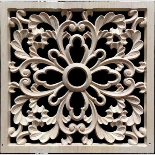 20cm Vintage Wood Carved Decal Corner Onlay Applique Frame Furniture Wall Unpainted for Home Cabinet Door Decor Crafts