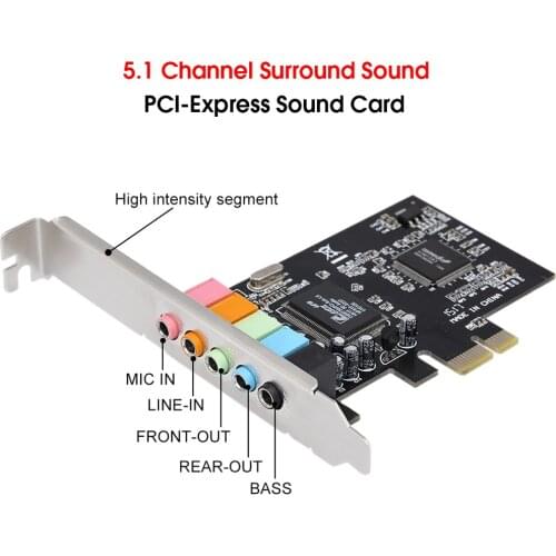 Internal 5.1 3D Stereo Surround PCI-e X1 Audio Card 32/64 Bit Sound Card PCI Express Adapter for Desktop with PCI-express Slot