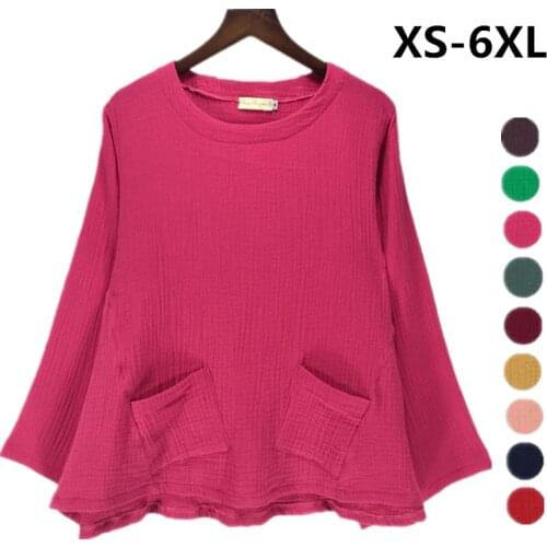 New 2020 Spring long sleeve Plus size S-5XL 6XL Women Blouse Shirt Autunm Shirts Blouses Loose Cotton Linen Tee Shirt Tops