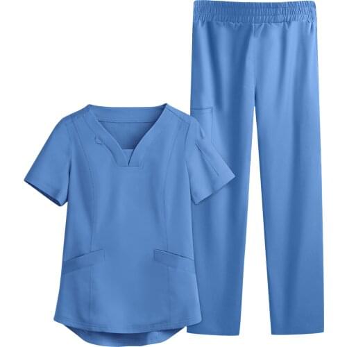Womne Solid Uniforms Carer Suit V-neck Work Clothes Pet Grooming Institutions Scrubs Set Beauty Salon Clothes Scrubs Tops Pant