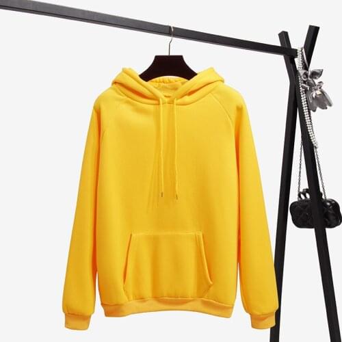 Bella Philosophy Autumn And Winter Yellow Long Sleeve Hooded Casual Hoodie 2018 Pure Color Loose Top Women Sweatshirt Coat