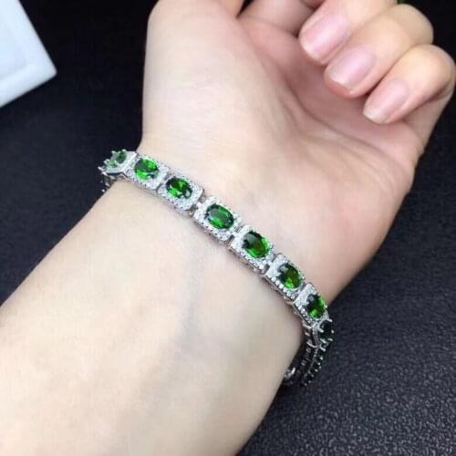 Natural green diopside Bracelet Natural gemstone Bracelet 925 silver bracelet Female Fashion square pincushion party Jewelery