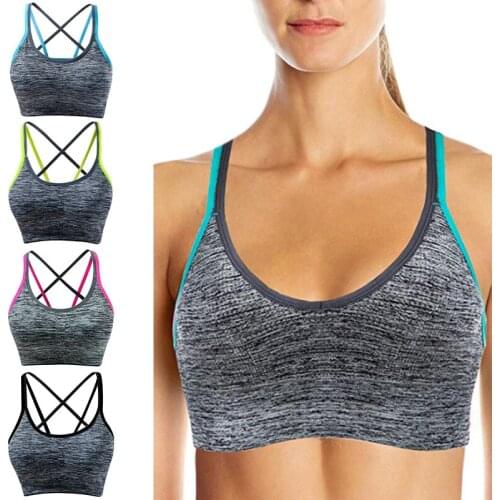 Womens Quick-Dry Sport Bra Beauty Back Strap Cross Wirefree Removable Padded Breathable Bra Fitness Daily Underwear