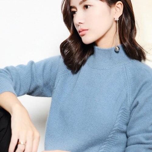 2019 autumn and winter half-high round neck sweater female cashmere sweater pullover loose solid color wool knit bottoming shirt