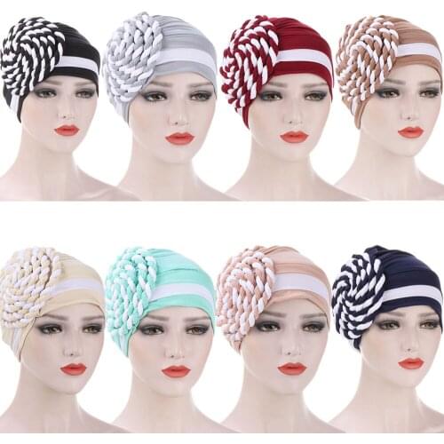 Muslim Women Hijabs Braid Turban Bonnet Head Cover India Hat Chemo Cancer Cap Beanies Skullies Head Wear Ruffle Islam Head Wrap