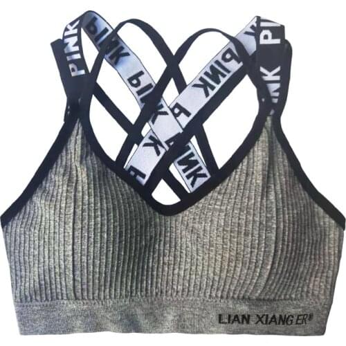 Hot Sale Letter Cross Sports Bra Padded Yoga Bra Absorb Sweat Shockproof Sport Bra Tops Gym Running Fitness Women Push Up Bra