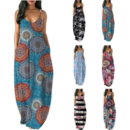 2021 European and American summer new large size womens fancy printing sexy deep V sling dress dresses for women eam dress
