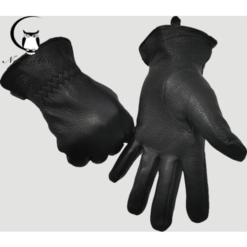 Winter Gloves men’s Leather Gloves Deerskin Thickened Water Wave Style Cashmere lining Autumn And Winter Warm Elastic opening