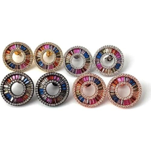 4 Pairs Rainbow cz zircon micro pave circle stud earring,Crystal Colorful Delicate Earrings for Women Girl fashion jewelry ER851