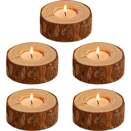 5Pcs Stump Candle Holders Wooden Candlesticks Candle Stand Photography Props