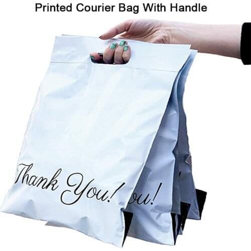 50pcs Printed Tote Bag Express Bag with handle Courier Bag Self-Seal Adhesive Thick Waterproof Plastic Poly Envelope Mailing Bag