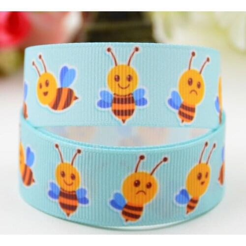 7/8'' 22mm,1" 25mm,1-1/2" 38mm,3" 75mm Bee Cartoon Character printed Grosgrain Ribbon party decoration X-01591 10 Yards