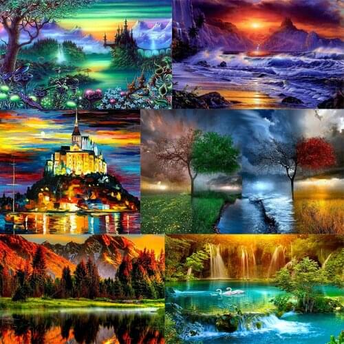 Diamonds painting 5d Diy full of round diamond living room Decoration Sunset glow Holiday gifts