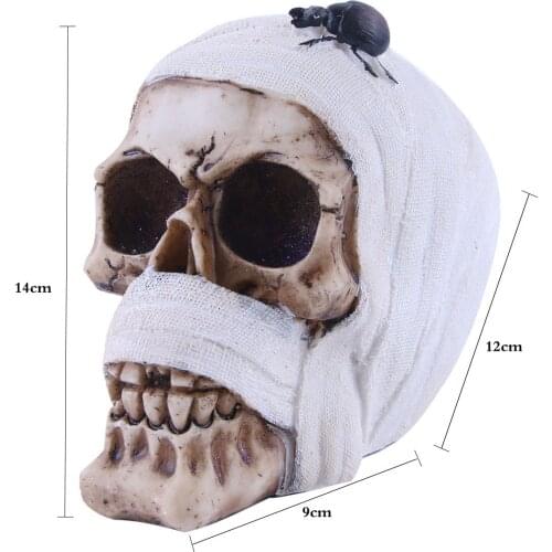 Ancient Collectible Bandaged Mummy Skull & Scarab Figurine Handpainted Resin Statue Egyptiane Skeleton Decorative Demon Art