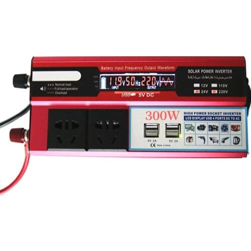 Car Inverters 24~220V Voltage Power Converter Adapter 300W Transformer with LCD Car Charger Alligator Clip USB