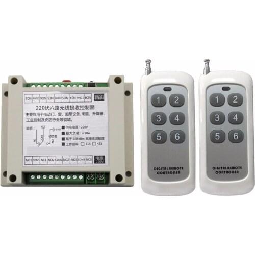 AC220V 6CH 10A RF Wireless Remote Control Relay Switch Security System tubular motor garage door shutters/ lamp & 2*Transmitter