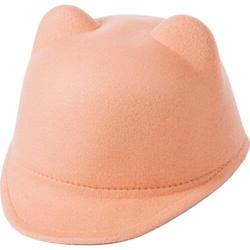 Citgeett Fashion Winter Warm Kids Baby Girls Cat Ears Wool Derby Bowler Cap Solid 3D Ears Vintage Costume Play Brim Hats Cap