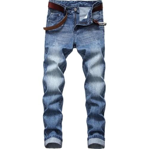 Men Straight Slim Fit Elastic Cotton Jeans Long Light Men Denim Pants Brand High Quality Fashion New Jeans For Male