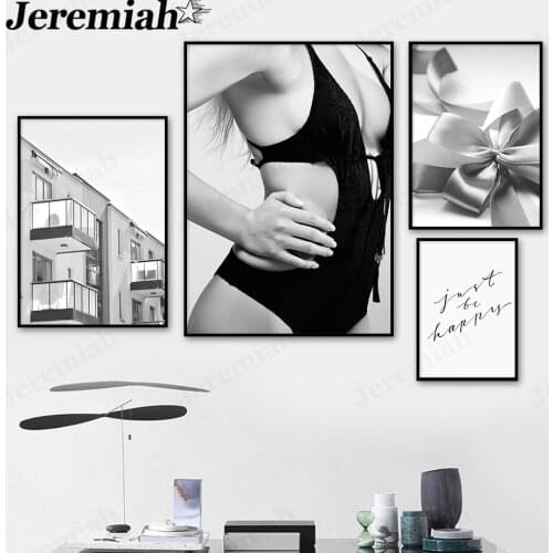 Art Canvas Painting Beauty Black and White Plant Silk Bowknot Painting Picture Print Wall Art Nordic Living Room Home Decoration