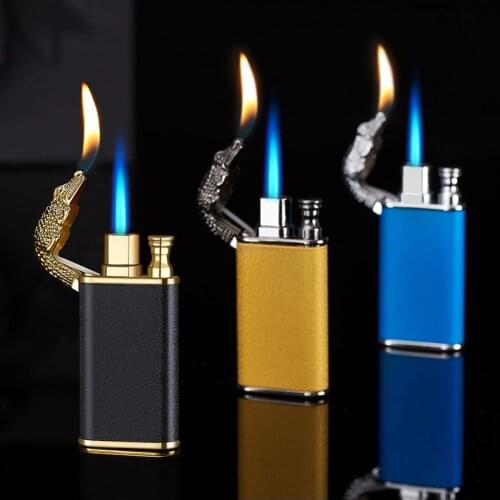Creative Metal Double Flame Lighter Inflatable Windproof Jet Turbo Lighter Cigarette Lighter Gas Butane Smoking Gadgets for Men