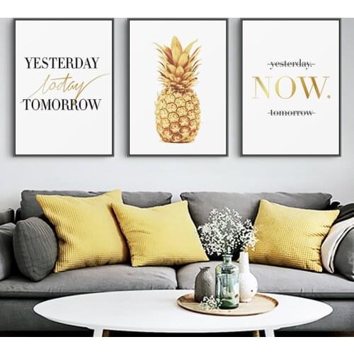 Maeham Morden gold letter pineapple Print Canvas Art Painting for living Room Wall Decorative Picture Nordic Style Home Decor