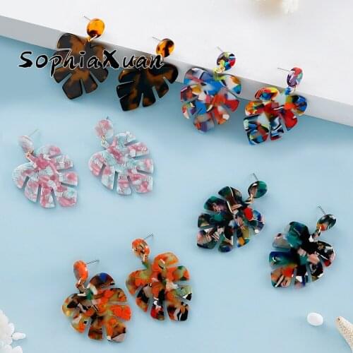 SophiaXuan Monstera Leaf Earrings Fashion Polynesian Style 6 Color Jewelry Drop Earring 2021 Hot Selling Acrylic for Women Gifts