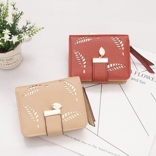 Fashion Womens Wallet Female Short Wallets Hollow Leave Pouch Handbag for Women Coin PU Leather Purses Card Holder Carteira