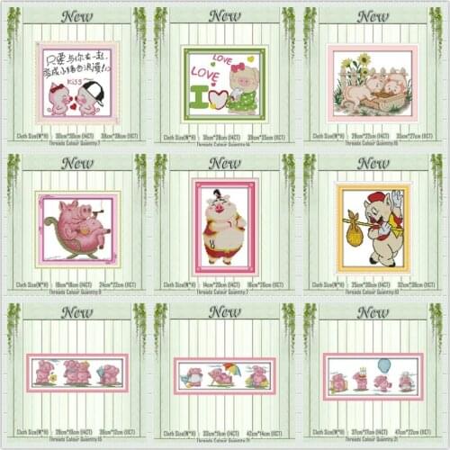 Lucky pig cartoon animal painting counted print on the canvas DMC 11CT 14CT kits chinese Cross Stitch embroidery needlework Sets