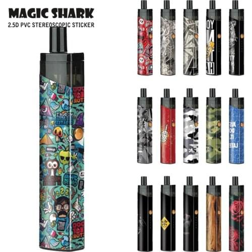 Magic Shark Wood Print Skull Flower Dollar Lion Tiger Military Devil Stereo PVC Sticker Vape Case Film for VAPORESSO PodStick