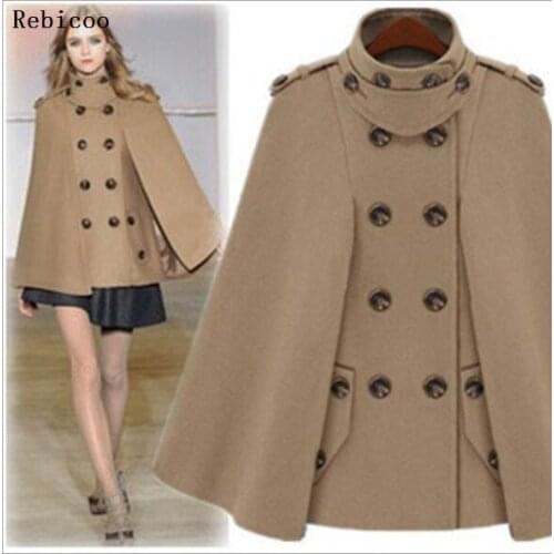 Autumn Winter Fashion Women Wool Cape Coat Fur Collar Woolen Blend Coats Female Hooded Cashmere Poncho Overcoat