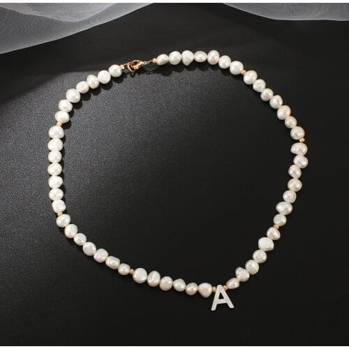 Real Freshwater Pearl Necklace Choker For Women Alphabet A-Z Shell Letter Initial Buckle Gold Color Pendant Jewelry Gift New