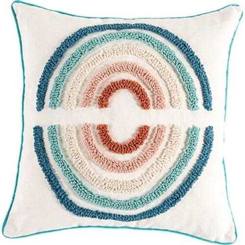 Woven Tufted Boho Throw Pillow Cover Morocco Decor Rainbow Pattern Cushion Case